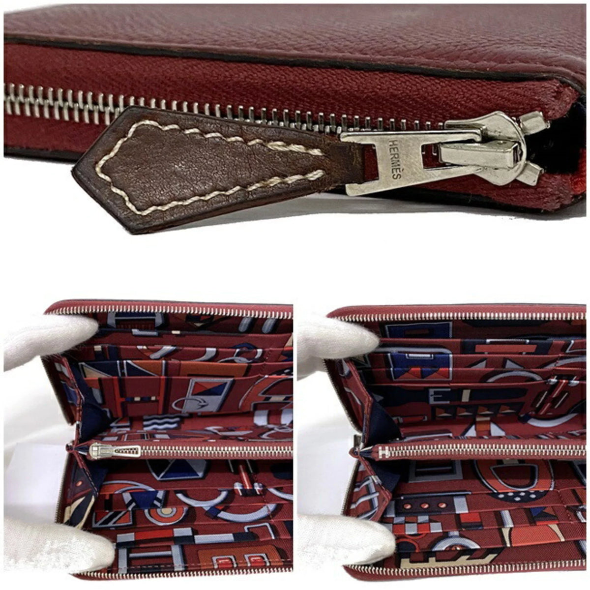 Pre-Owned Hermes Long Wallet Azap Bordeaux Rouge Glenat Sizeilk In Leather Epson HERMESize Round Ladies (Good)