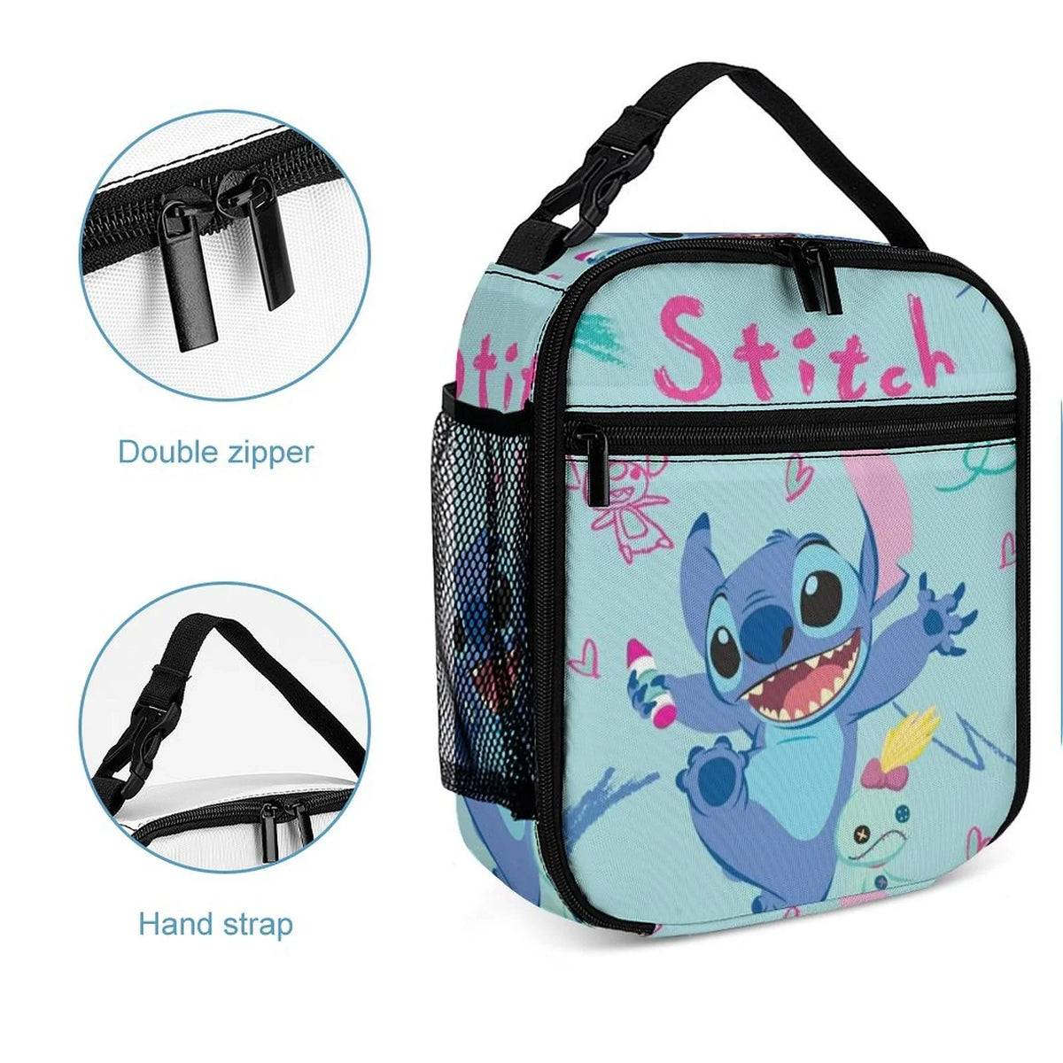 Happy Lilo Sizetitch Portable Lunch Bag Tote Bento Bag Sizechool Office Insulated Cooler Thermal Handbag For Adult Boys Girls Kids