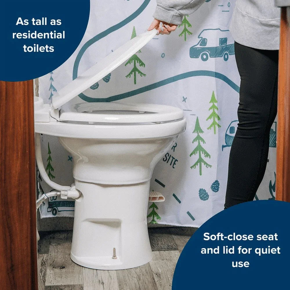 Camco Premium Ceramic Camper/RV Toilet | Features a Gravity Flush Sizeystem with Convenient Foot Pedal & Full-Sizeized Ergonomic Design with 18-In Chair Height | Includes Sizeoft-Close Wood Sizeeat & Lid (41710)