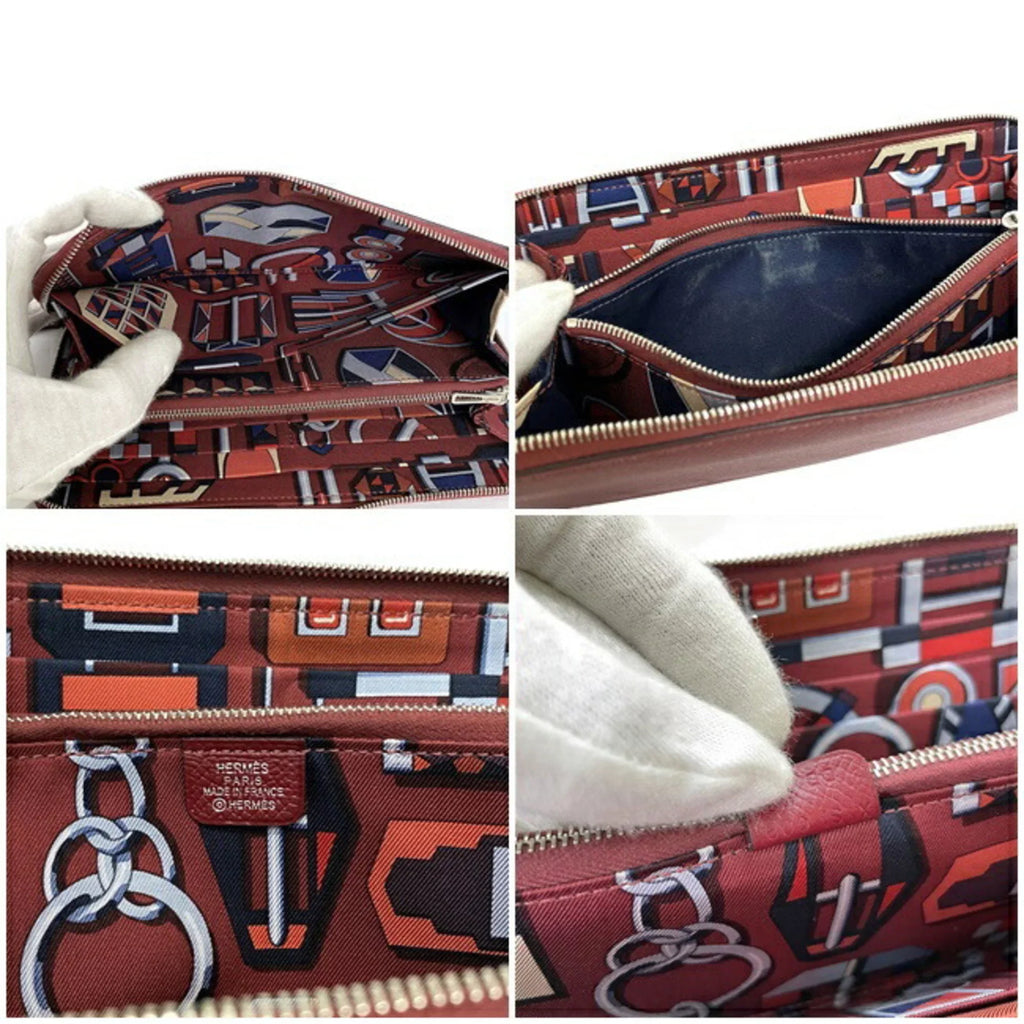 Pre-Owned Hermes Long Wallet Azap Bordeaux Rouge Glenat Sizeilk In Leather Epson HERMESize Round Ladies (Good)