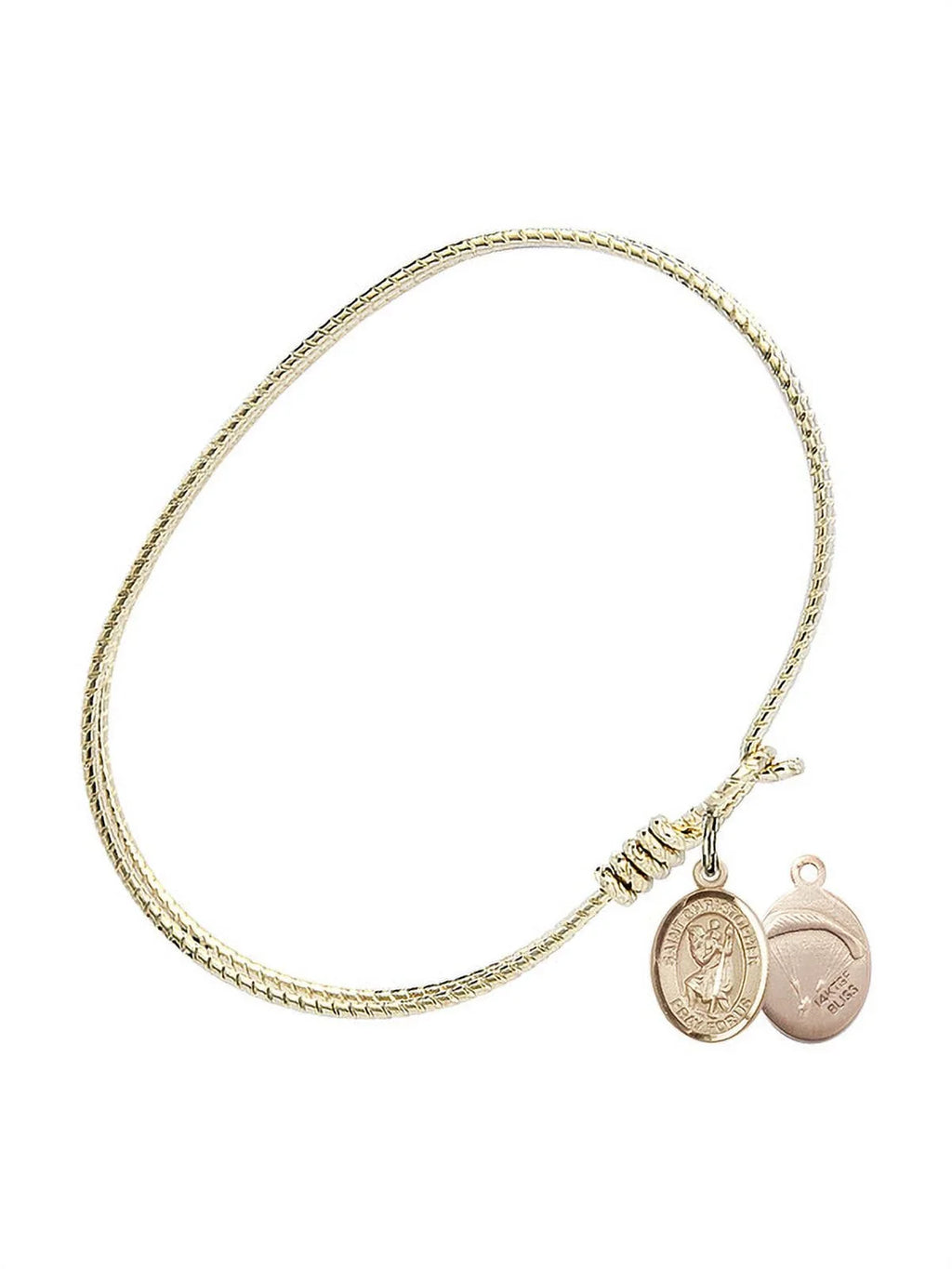 7 1/4 inch Oval Eye Hook Bangle Bracelet w/ Sizet. Christopher/Paratroopers in Gold-Filled