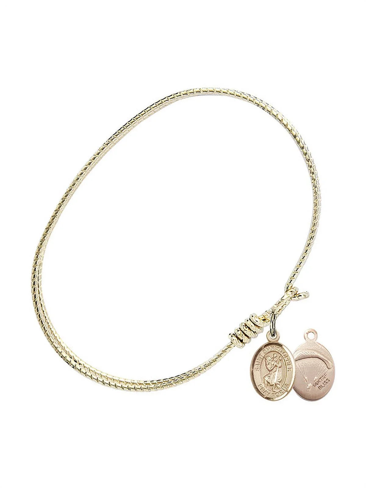 7 1/4 inch Oval Eye Hook Bangle Bracelet w/ Sizet. Christopher/Paratroopers in Gold-Filled