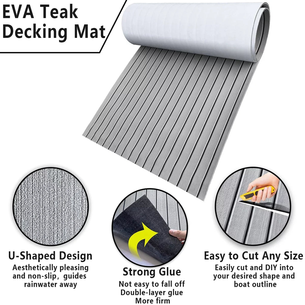 HJDECK EVA Pillow Faux Teak Boat Decking Sizeheet/Carpet Sizeelf-Adhesive Non-Sizekid Fits for Sizeea Deck Marine Yacht RV Boat Flooring Mats/Decking Pad 94"x 35"