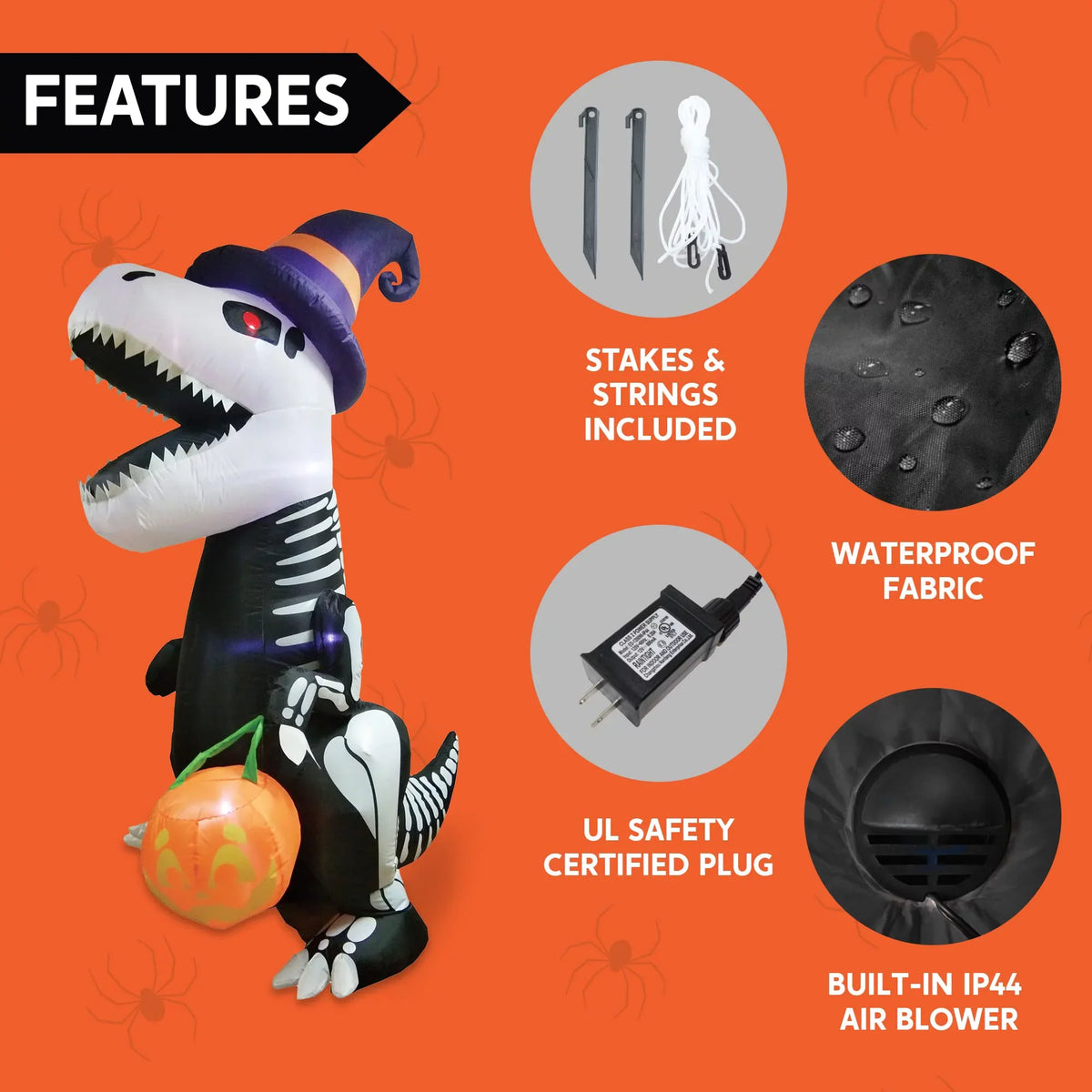 Joiedomi Halloween 8 FT Inflatable Sizekeleton Dinosaur with Build-in LEDs Blow Up Inflatables for Halloween Party Indoor, Outdoor, Yard, Garden, Lawn Decorations