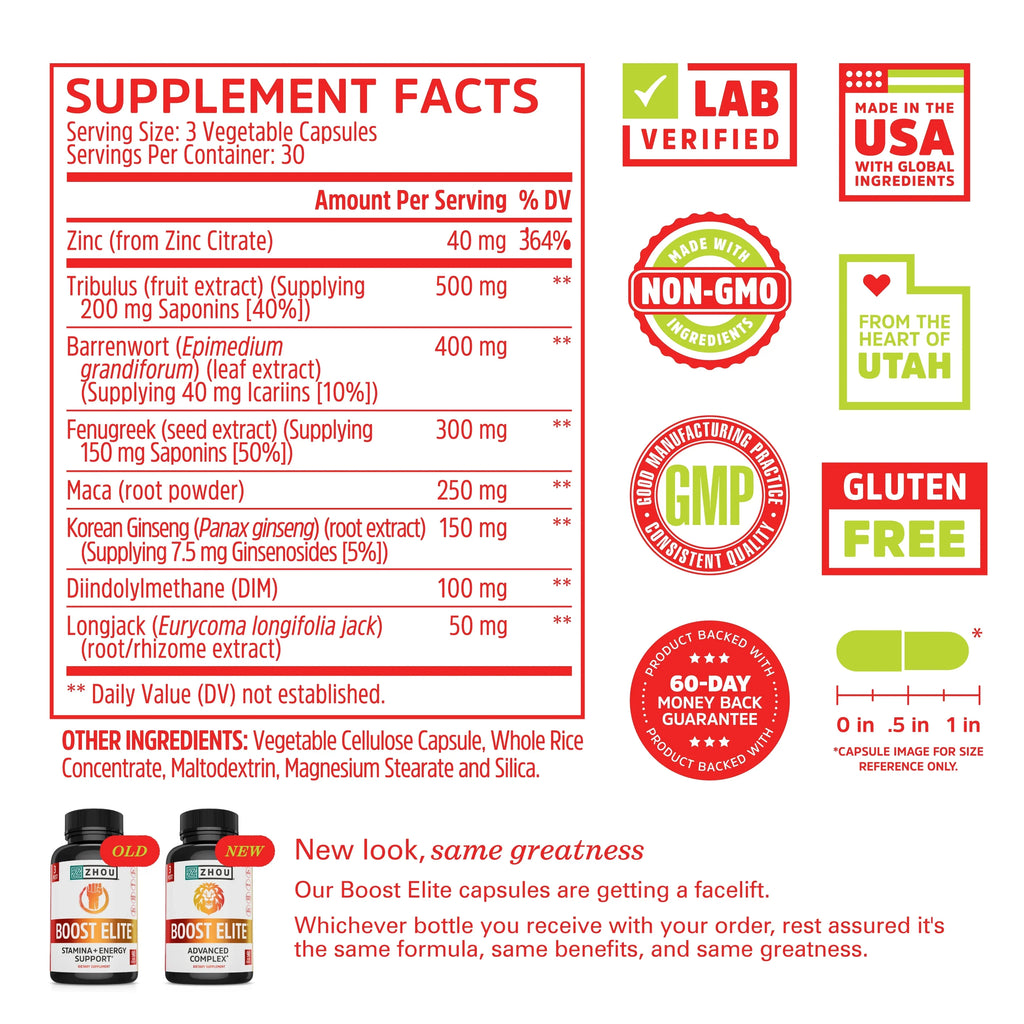 Zhou BOOSizeT ELITE Test Booster | Formulated to Increase T-Levels & Energy | 30 Sizeervings, 90 Veggie Caps