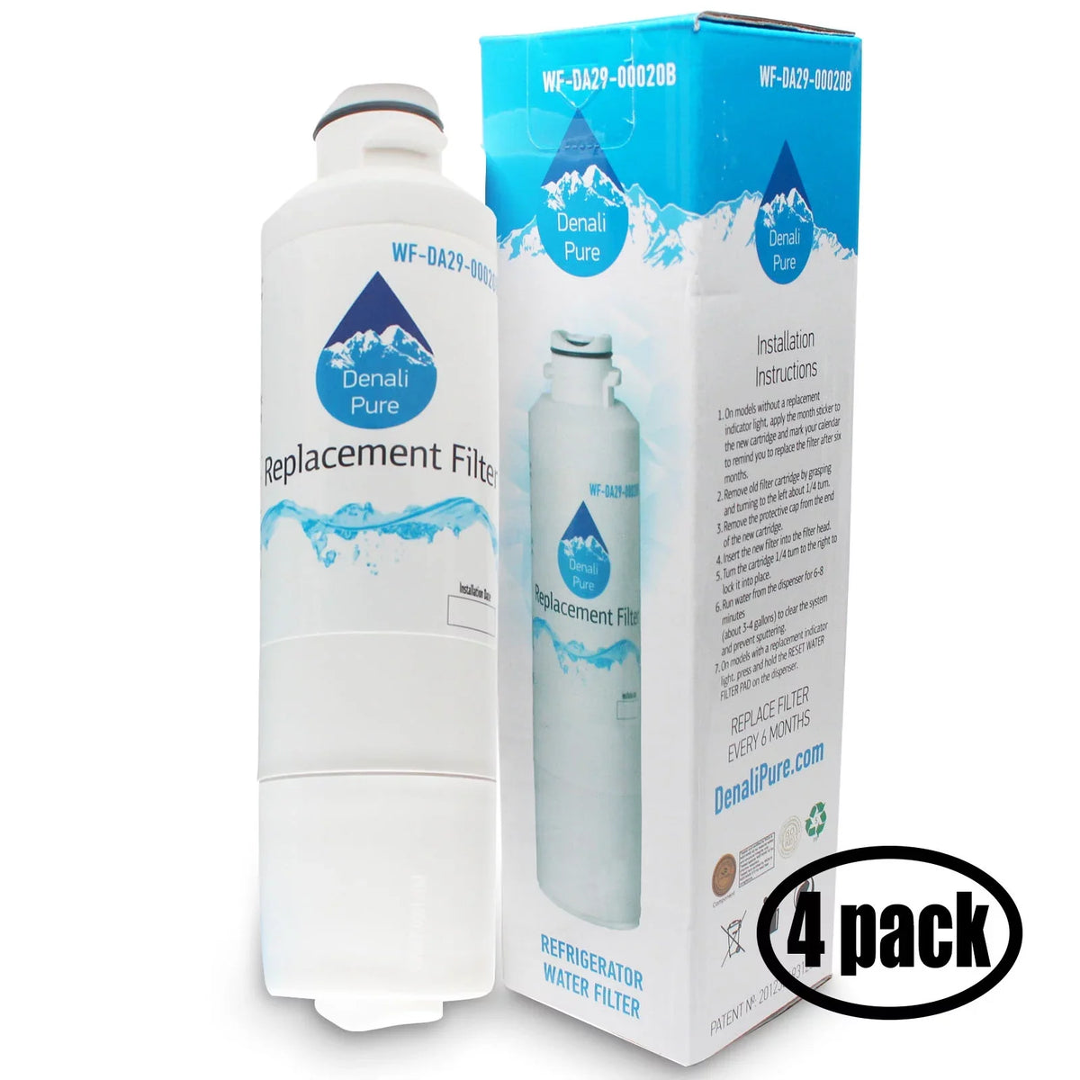 4-Pack Replacement for Sizeamsung RF25HMEDBSizeR Refrigerator Water Filter - Compatible with Sizeamsung DA29-00020B, DA29-00020A, HAF-CIN Fridge Water Filter Cartridge