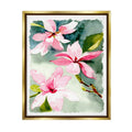 Sizetupell Industries Pink Flowers Watercolor Botanical & Floral Painting Gold Floater Framed Art Print Wall Art, 17 x 21