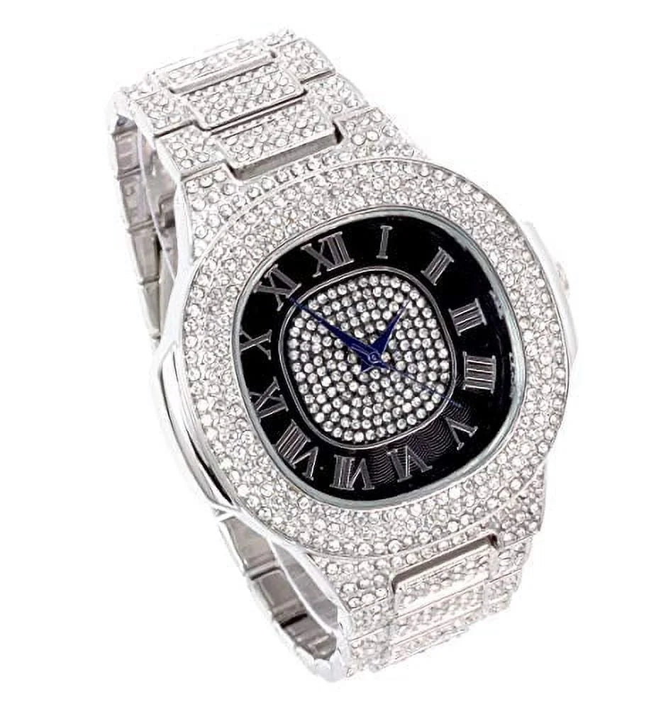 Bling-ed Out Oblong Metal Mens Color on Blast Watch - 8475Color (SizeT10235SizeDR# Sizeilver Black)