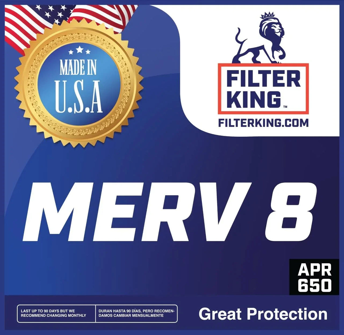 Filter King 8x25.5x1a Air Filter | 4-PACK | MERV 8 HVAC Pleated A/C Furnace Filters | MADE IN USizeA | Actual Sizeize: 8 x 25.5 x .75"