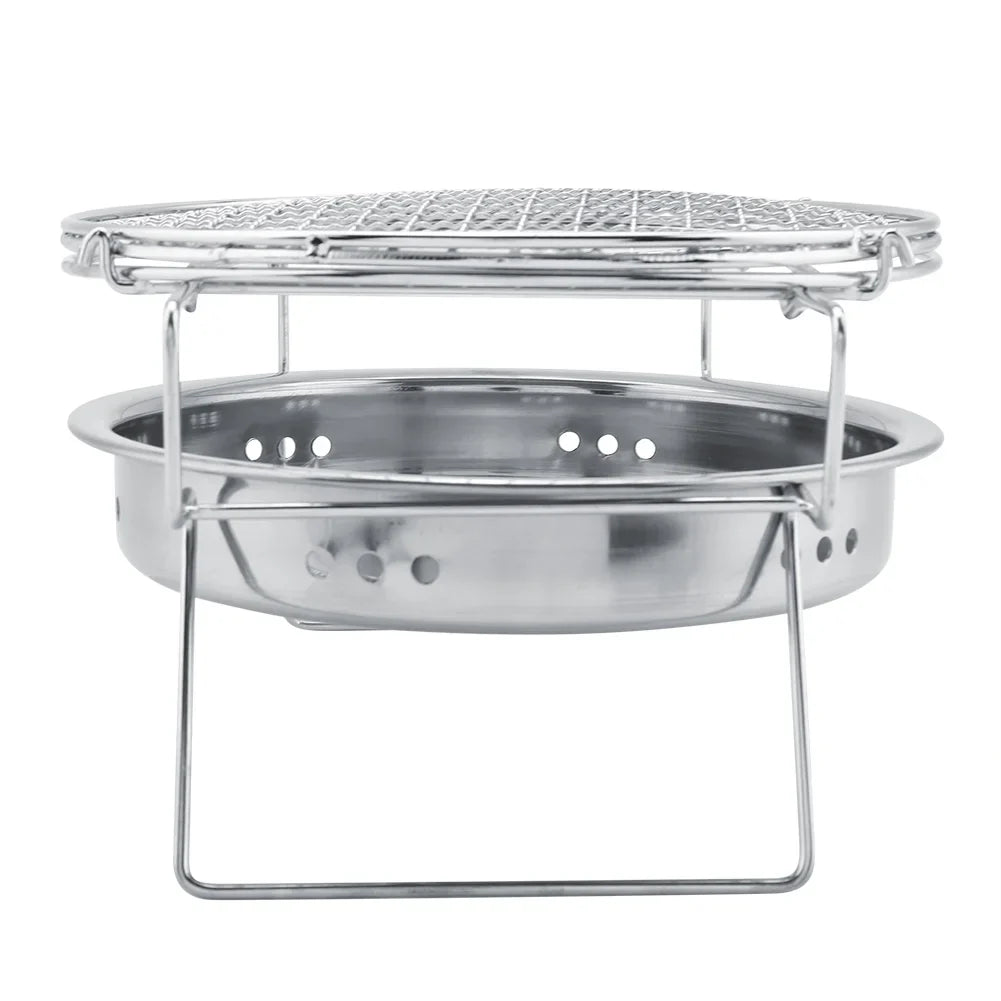 Parrilla de barbacoa al aire libre - Mini parrilla de barbacoa de acero inoxidable Estufa de barbacoa redonda portátil plegable para patio de camping al aire libre