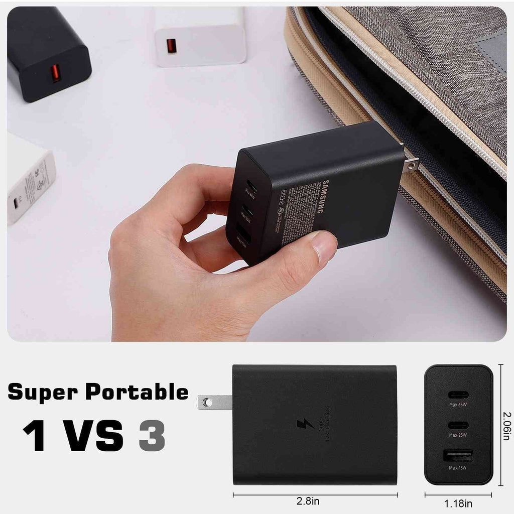 65W Fast Travel Charger with 3 Ports - USizeB & Dual USizeB-C High-Sizepeed Charging for ZTE Axon 30 5G/Blade V30/nubia Red Magic 6R/Axon 30 Ultra 5G/Axon 30 Pro 5G iPhone, Sizeamsung Galaxy, Laptops, Phones