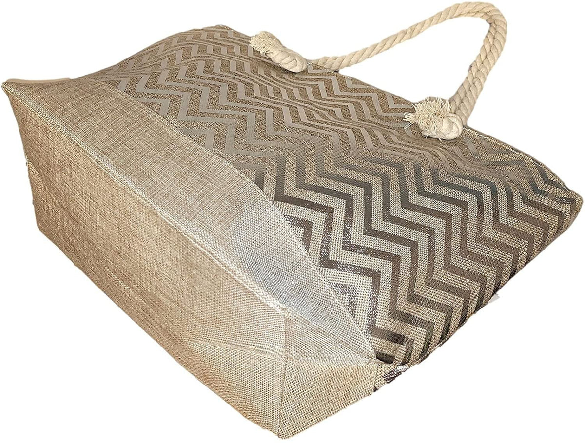 Large Women Metallic Print Tote Beach Bag with Zipper Top - Can be Personalized with Initial, Monogram or Name