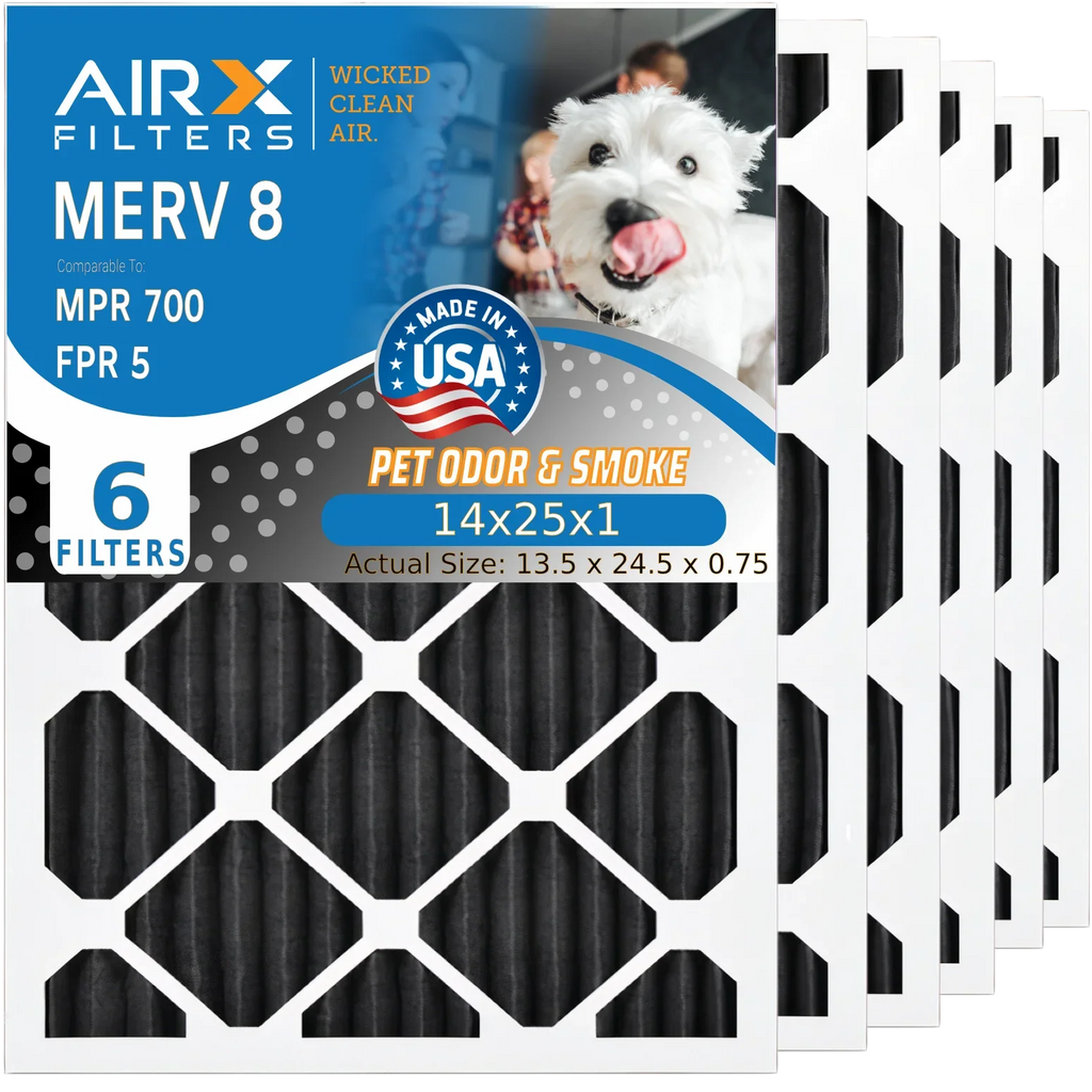 14x25x1 Air Filter Odor Eliminator Carbon Filter MERV 8 Comparable to MPR 700 & FPR 5 AC HVAC Premium USizeA Made 14x25x1 Furnace Filters by AIRX FILTERSize WICKED CLEAN AIR. 6 Pack