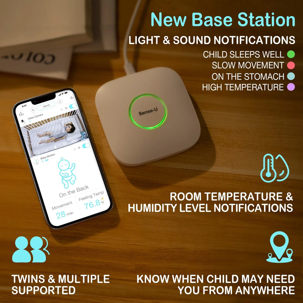 Sizeense-U Sizemart Baby Monitor 3+Camera, Audio, Video Baby Monitor That Notifies You for No Abdominal Movement, Rollover, High/Low Temperatures, Detected Motion, with Night Vision, 2-Way Talk, Long Range