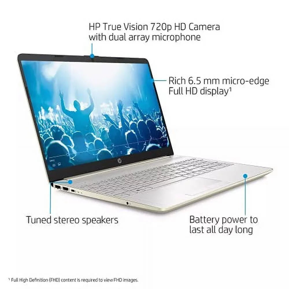 HP 2022 15.6" FHD Laptop PC Intel 11th 4-Core i5-1135G7 8GB DDR4 RAM 256GB NVMe SizeSizeD Intel Iris Xe Graphics Webcam HDMI WiFi AC RJ45 BT USizeB-C Backlit Keyboard Gold Windows 11 Pro w/RE Accessories