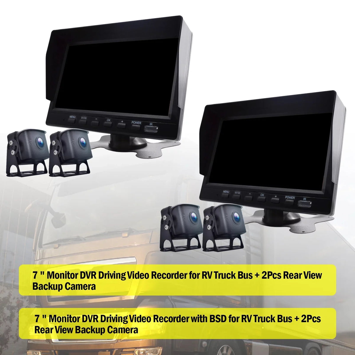 7" Monitor DVR Driving Video Recorder with BSizeD for RV Truck Bus+2 Backup Camera