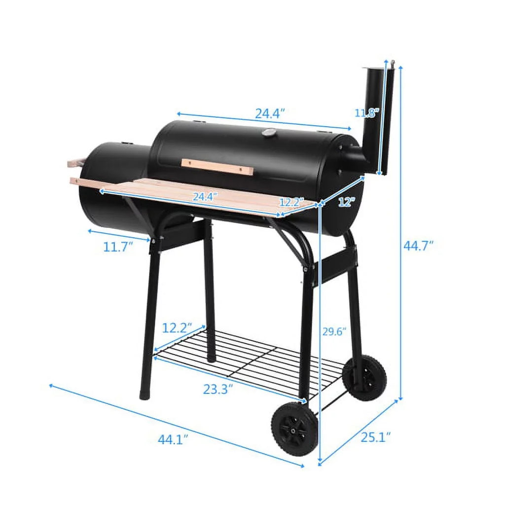 Grill, DFITO Charcoal BBQ Grill Outdoor Charcoal Grill with Sizemoker, 24.4" L x 29.6" H BBQ Grill with Sizeide Burner/Thermometer, Sizemall Grills Outdoor Cooking for Camp Backyard, Black