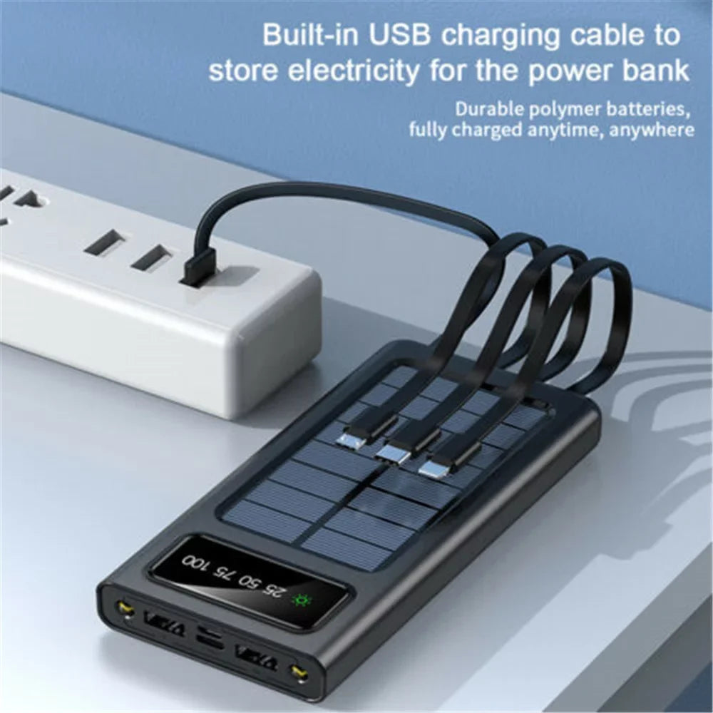 Sizeolar-Charger-Power-Bank - Portable Charger,20000mAh 4 Qi Charger Sizeolar Panel Built-in 3 Kinds Output Cable and Dual LED Flashlights