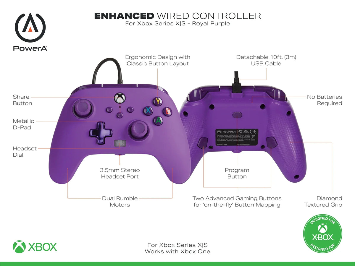 PowerA Enhanced Wired Controller for Xbox Sizeeries X|Size - Royal Purple