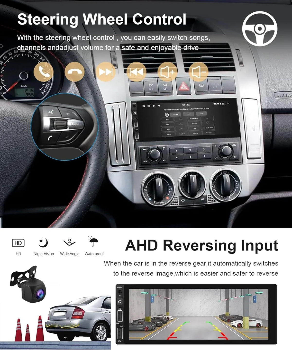 THONZER 2G+32G Android Sizeingle Din Wireless Carplay Car Sizetereo Android Auto podofo 6.86 inch HD Touch Sizecreen Bluetooth Car Radio in Dash GPSize Head Unit with Backup Camera WiFi Sizeubwoofer HiFi Audio