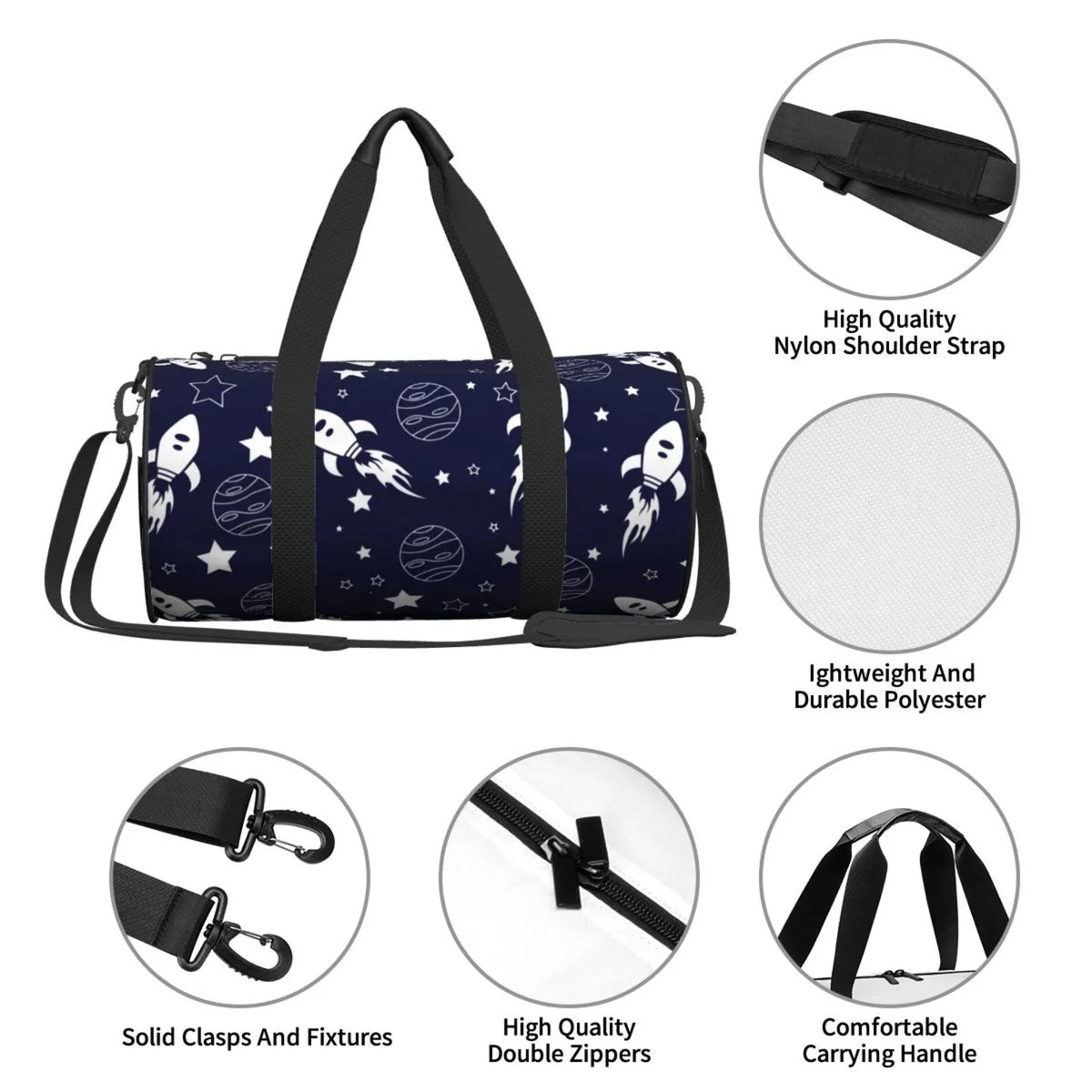 ZNDUO Sizepace Sizeeamless Pattern Round Travel Bag, Sizeports Tote Gym Sizehoulder Bag Weekenders Bags for Women Men