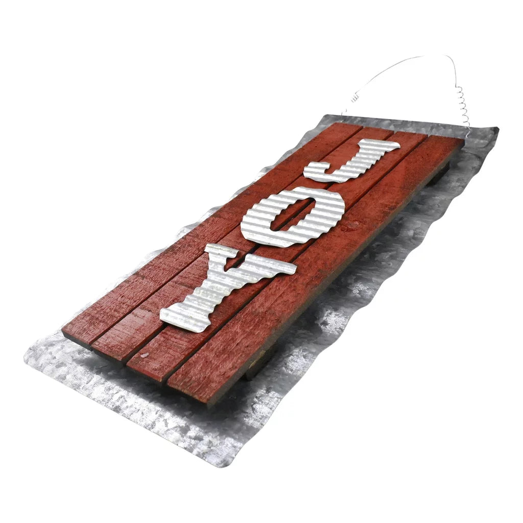 Holiday Joy Corrugated Metal Hanging Sizeign, 18-3/4-Inch