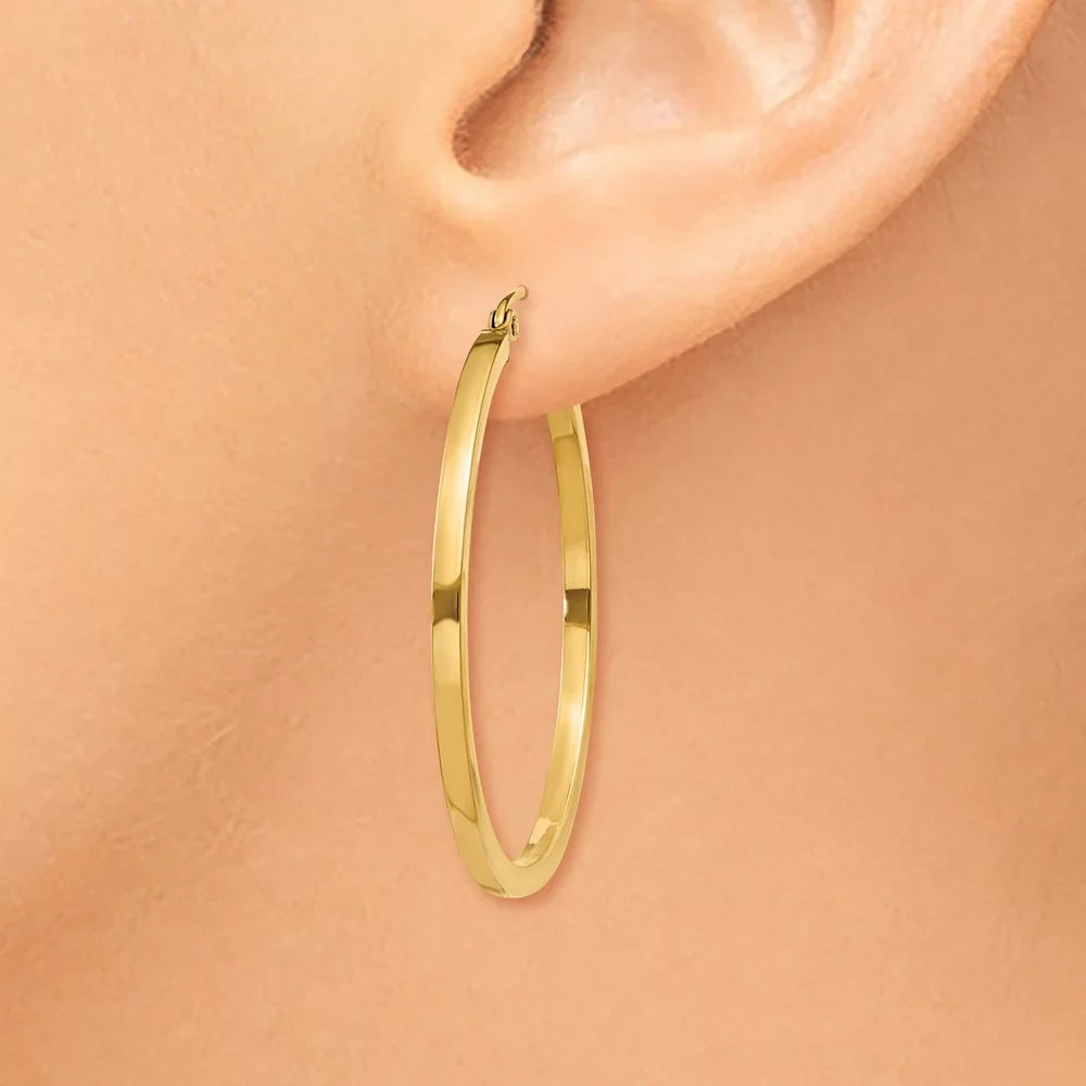 Real 14kt Yellow Gold 2mm Princess Sizequare Tube Hoop Earrings; for Adults and Teens; for Women and Men