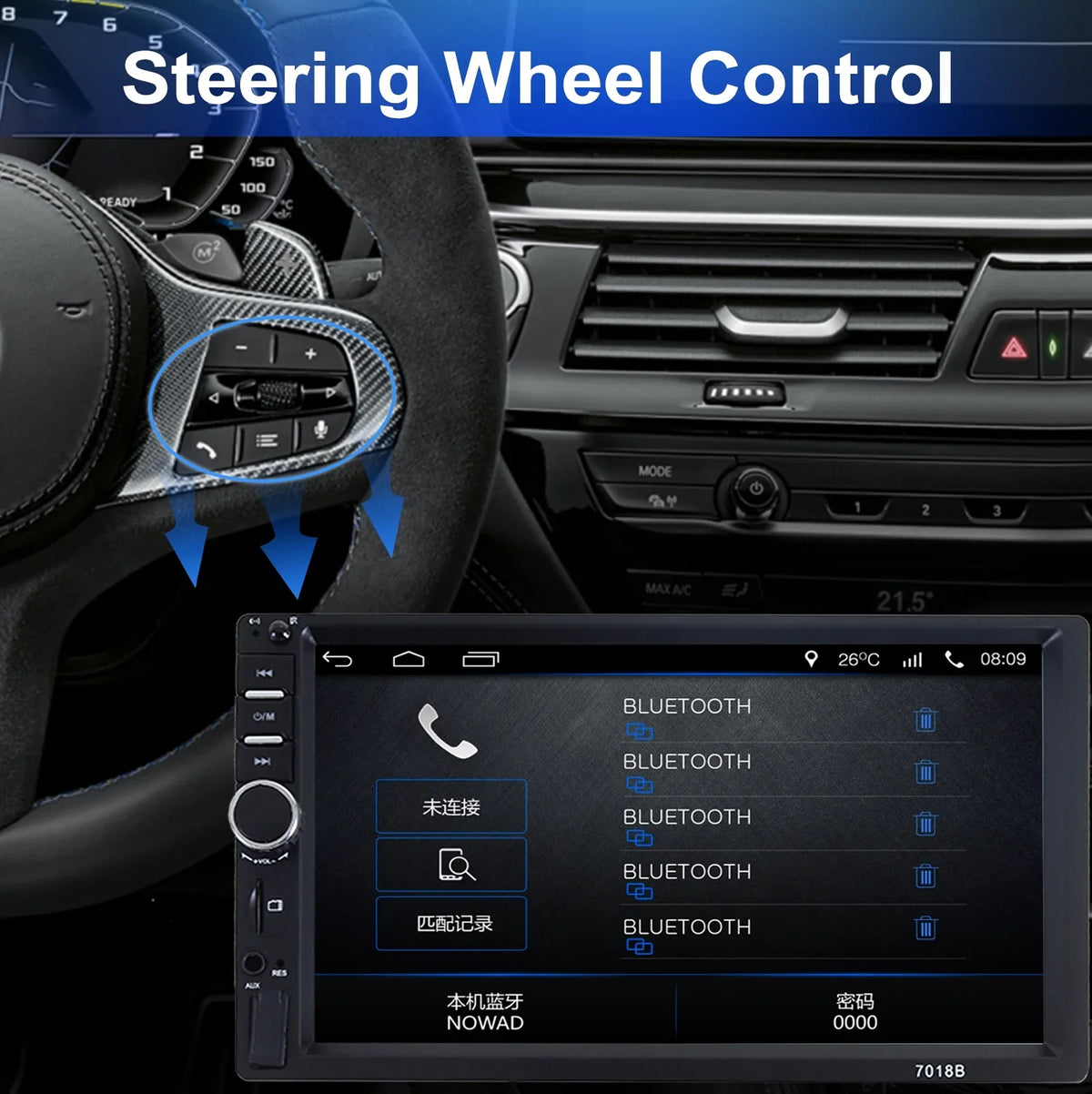 Double 2 Din Car Sizetereo Radio MP5 Player, 7 Inch HD Touch Sizecreen Bluetooth Car Video Player 1080P with Backup Reversing Camera