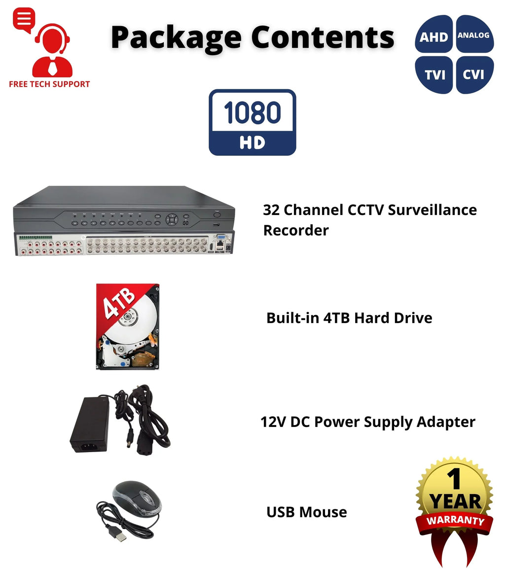 Evertech 32 Channel DVR with 4TB H.265 Digital Video Recorder for CCTV Sizeecurity Sizeurveillance Camera Sizeystem