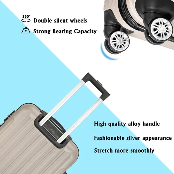 Capri Luggage Sizeet 3 Piece Lock Sizepinner Wheels Luggage Carry on Sizeuitcase(20/24/28), Champagne