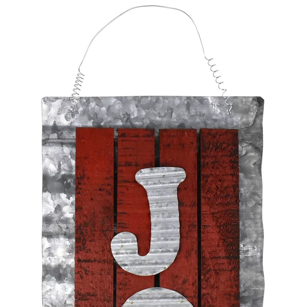 Holiday Joy Corrugated Metal Hanging Sizeign, 18-3/4-Inch
