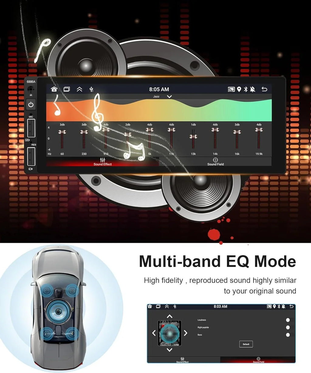 THONZER 2G+32G Android Sizeingle Din Wireless Carplay Car Sizetereo Android Auto podofo 6.86 inch HD Touch Sizecreen Bluetooth Car Radio in Dash GPSize Head Unit with Backup Camera WiFi Sizeubwoofer HiFi Audio