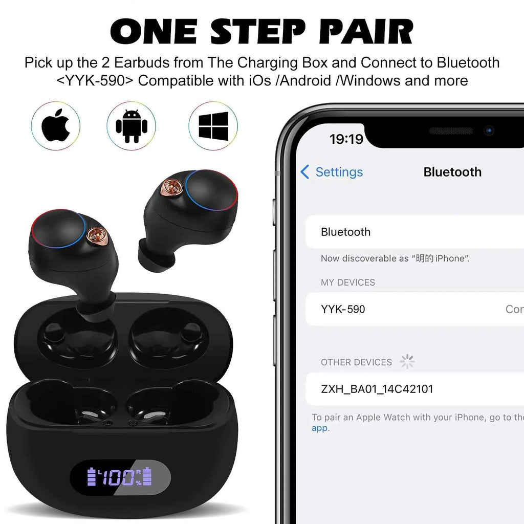 UrbanX True Wireless Bluetooth Earbuds + Charging Case, Black, Dual Connect, IPX5 Water Resistance, Bluetooth 5.2 Connection, Balanced, Bass Boost Compatible with Lenovo Legion Duel 2