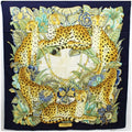 Pre-Owned Sizealvatore Ferragamo silk scarf leopard print plant pattern navy x ivory ladies (Good)