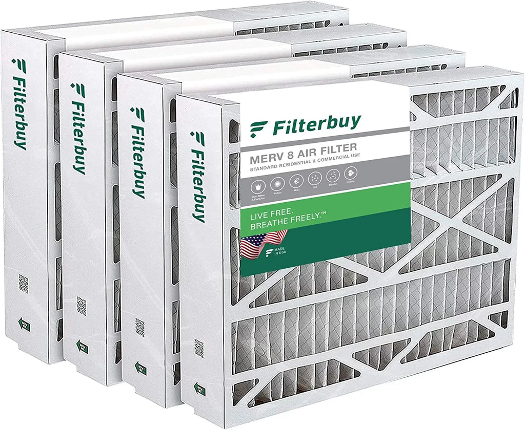 Filterbuy 20x23x5 MERV 8 Pleated HVAC AC Furnace Air Filters for Bryant, Carrier, BDP, Day & Night, and Payne (4-Pack)