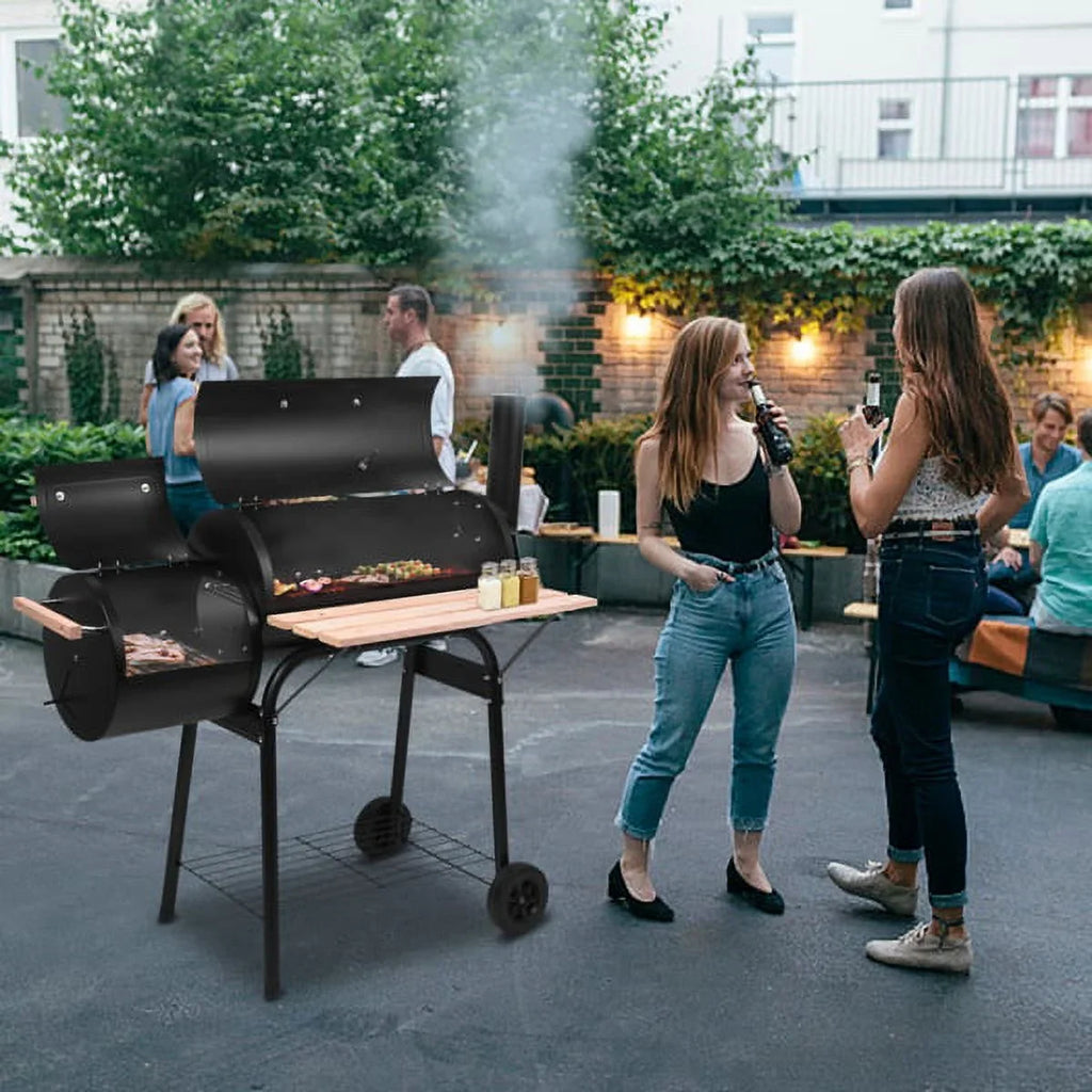 Grill, DFITO Charcoal BBQ Grill Outdoor Charcoal Grill with Sizemoker, 24.4" L x 29.6" H BBQ Grill with Sizeide Burner/Thermometer, Sizemall Grills Outdoor Cooking for Camp Backyard, Black