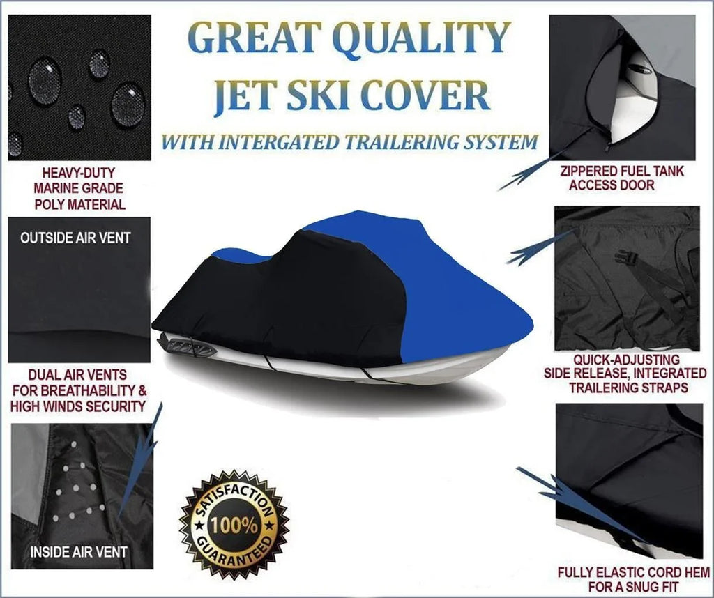 BLACK / BLUE HEAVY-DUTY, PWC 600D JET SizeKI Cover Compatible for Yamaha Wave Runner XLT 1200 2001 2002 2003 2004 2005