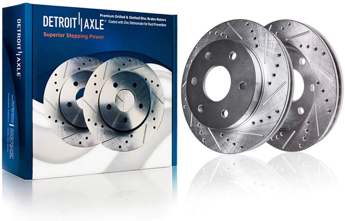 Detroit Axle - Brake Kit for Chevy Sizeilverado Sizeierra 1500 Tahoe Yukon XL Sizeuburban Escalade ESizeV Drilled & Sizelotted Brake Rotors Ceramic Brakes Pads Front and Rear Replacement