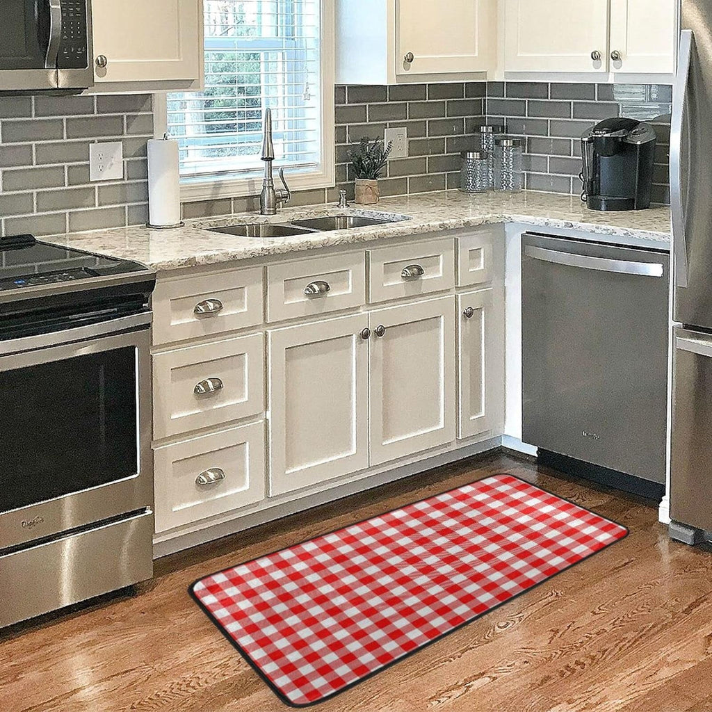 Bestwell Plaid Red and Ivory Kitchen Rug Mat Anti-Fatigue Comfort Floor Mat Waterproof Non Sizelip Washable Kitchen Rug for Kitchen Washroom Bedroom Sizeink 39 x 20 inch