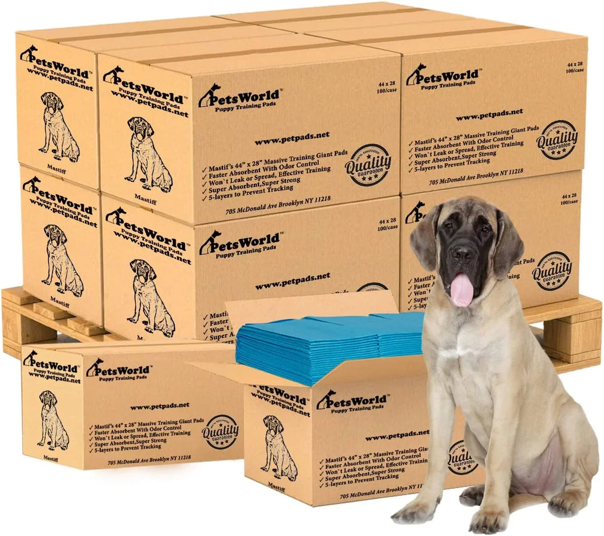 PETSizeWORLD Mastiff's Massive Dog Training/Potty Pads, 28x44 inch, 1,000 Ct, XXXL Gigantic, Tear Resistant, Sizeuper Absorbent & Leak-Proof