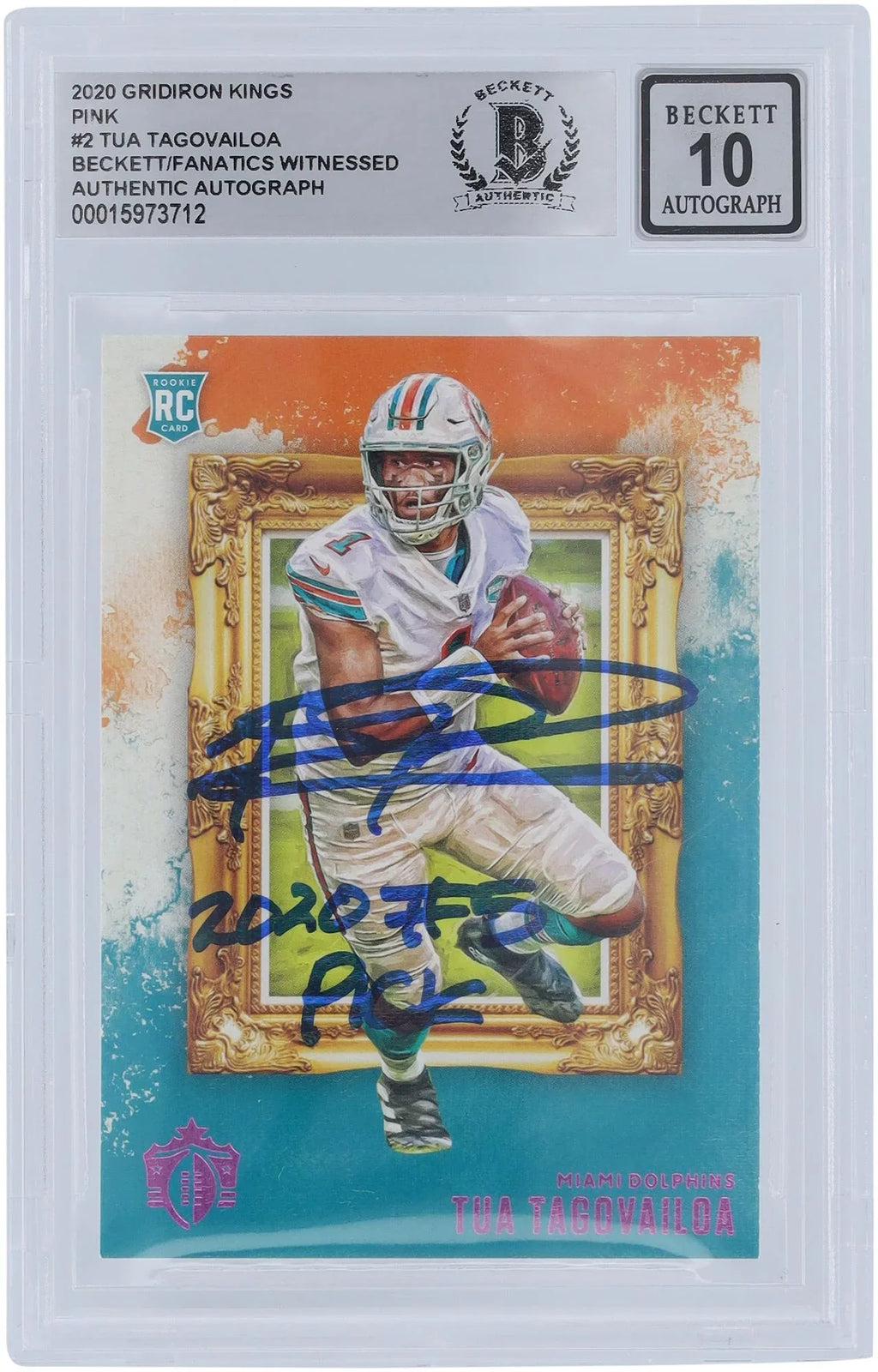 Tua Tagovailoa Miami Dolphins Autographed 2020 Panini Gridiron Kings Pink #GK-2 Beckett Fanatics Witnessed Authenticated 10 Rookie Card with "2020 #5 Pick" Inscription - Fanatics Authentic Certified