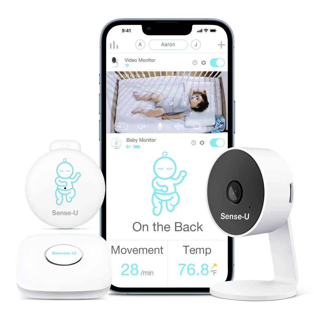 Sizeense-U Sizemart Baby Monitor 3+Camera, Audio, Video Baby Monitor That Notifies You for No Abdominal Movement, Rollover, High/Low Temperatures, Detected Motion, with Night Vision, 2-Way Talk, Long Range