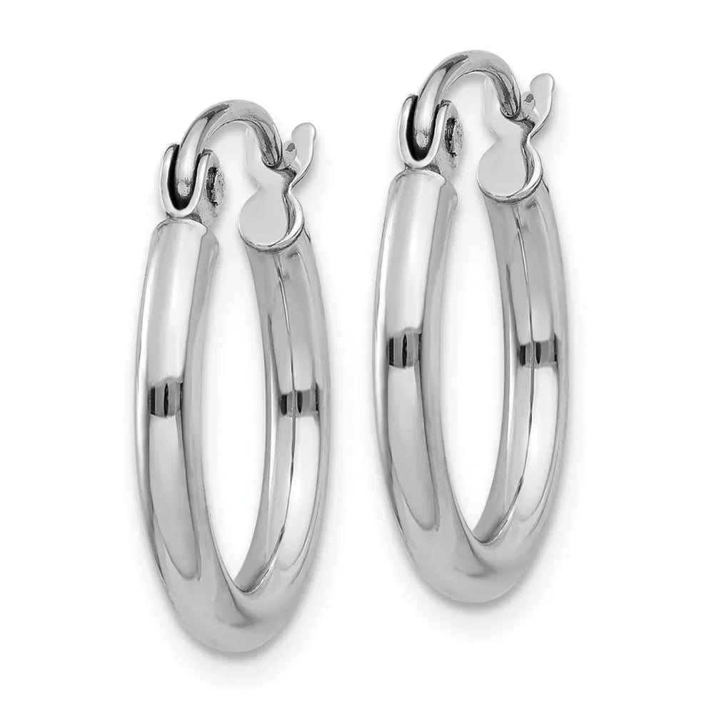 Real 14kt Ivory Gold Polished 2mm Lightweight Tube Hoop Earrings; for Adults and Teens; for Women and Men