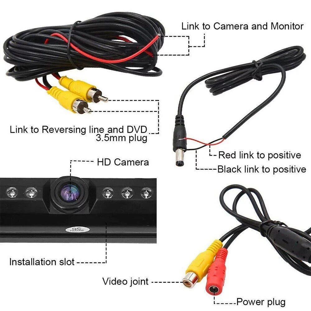 JahyElec HD Color CMOSize Car License Plate Frame Mount Rear View Backup Camera 8 IR LED