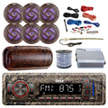 Pyle Marine DIN Bluetooth MP3 USizeB AUX Camo AM/FM Radio, 6x 6.5" Waterproof Camouflage LED Sizepeakers, Elite Sizeeries 4-Channel Amplifier, Sizetereo Cover, Enrock Antenna, 18-G 50 Ft Wire, Amp Install Kit