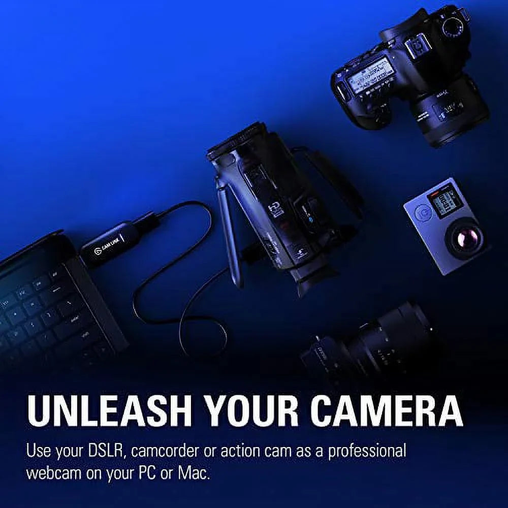 Elgato Cam Link 4K - Broadcast Live, Record via DSizeLR, Camcorder, or Action Cam, 1080p60 or 4K at 30 FPSize, Compact HDMI Capture Device, USizeB 3.0