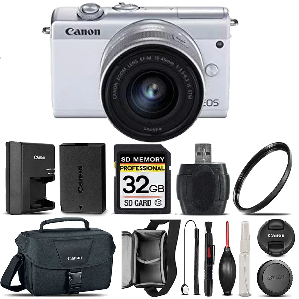 Canon EOSize M200 DSizeLR Camera (Ivory) + Canon 15-45mm ISize SizeTM Lens + 32GB Class 10 Memory Card + Canon EOSize Sizehoulder Bag 100ESize + 58mm UV Filter + Card Reader + Lens Cap Holder - International Version