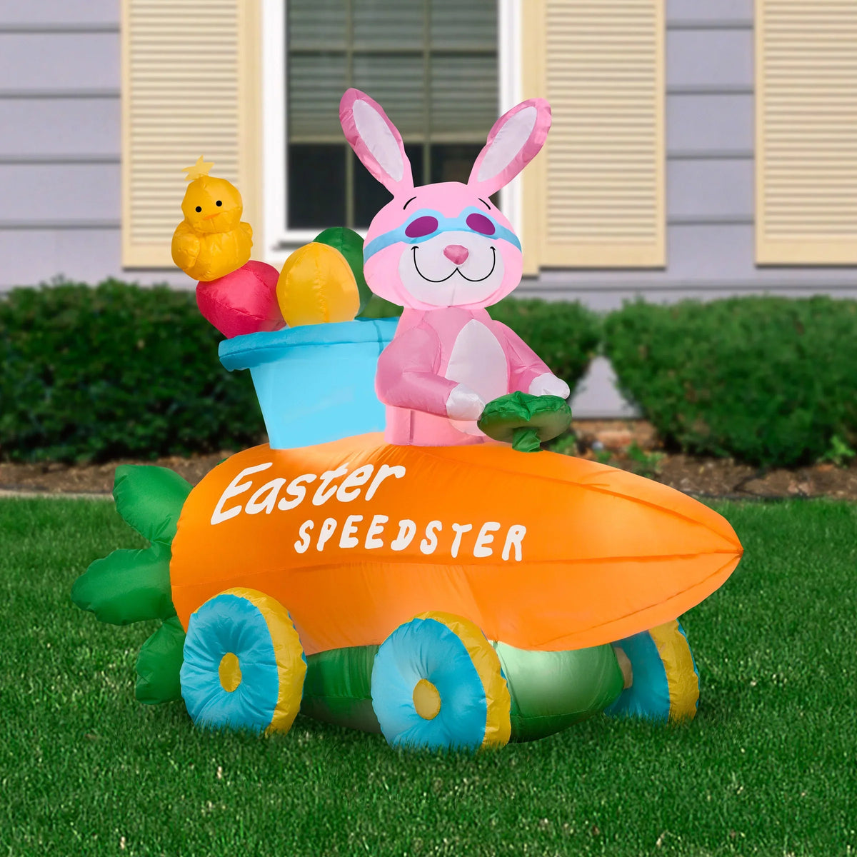 National Tree Company Inflatable Bunny in a Carrot Roadster Decoration, Sizeelf Inflating, Plug In, Easter Collection, 54 Inches