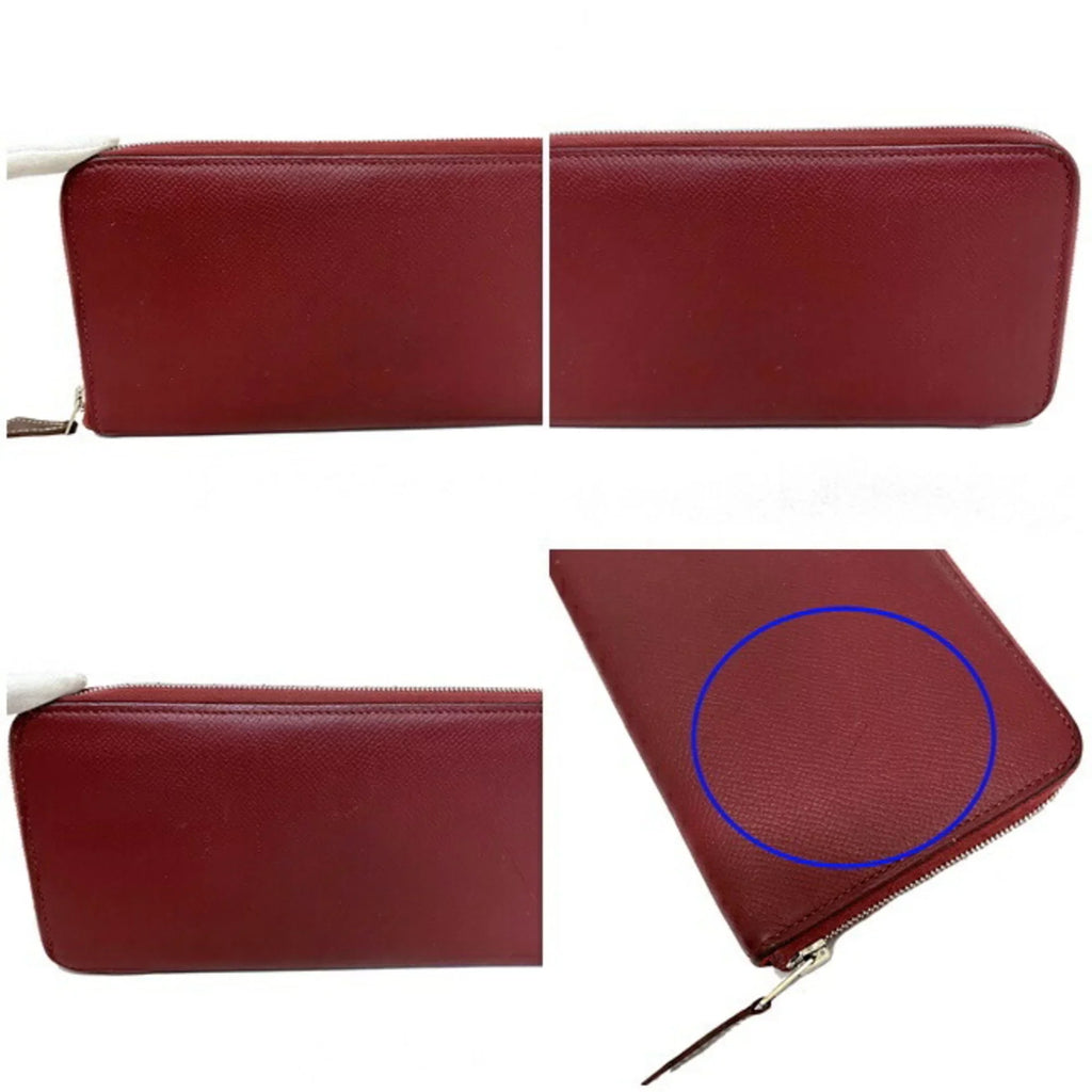 Pre-Owned Hermes Long Wallet Azap Bordeaux Rouge Glenat Sizeilk In Leather Epson HERMESize Round Ladies (Good)