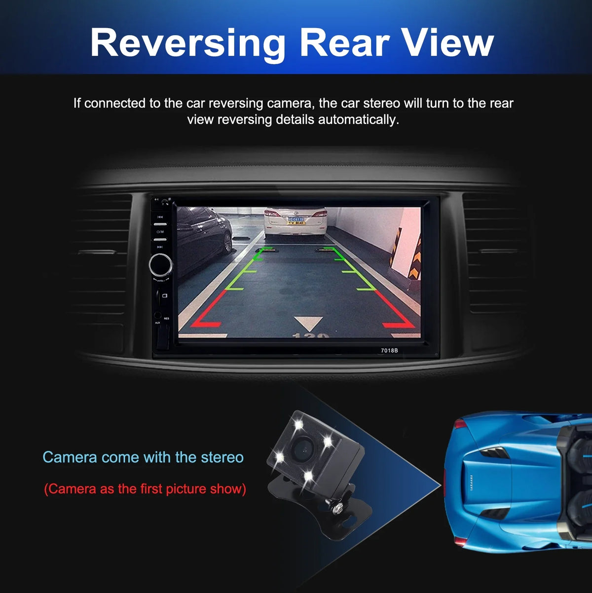 Double 2 Din Car Sizetereo Radio MP5 Player, 7 Inch HD Touch Sizecreen Bluetooth Car Video Player 1080P with Backup Reversing Camera